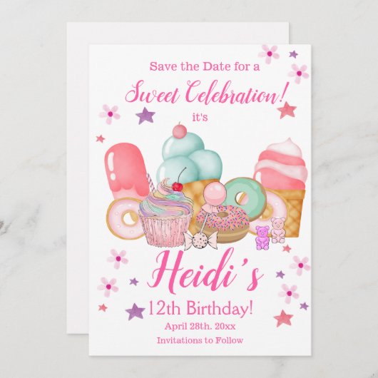 Save The Date Cupcake sucré, Crème glacée Anniversaire, N'Import (Devant / Derrière)