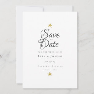 Save The Date Cupidons dorés d'écriture élégante moderne