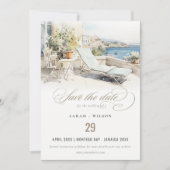 Save The Date Curfu Grèce Mariage de paysage aquarelle (Devant)