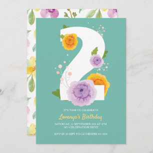 Save The Date Cute aquarelle Floral Enfants 2e fête d'anniversai