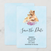 Save The Date Cute Aquarelle Mère Lion & Baby shower Cub (Devant / Derrière)