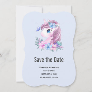 Save The Date Cute Baby Unicorn Aquarelle magique