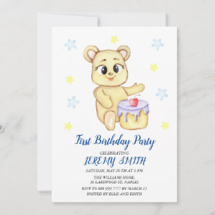 Save The Date Cute Bear Thème Fête d'anniversaire du garçon