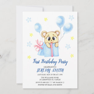 Save The Date Cute Bear Thème Fête d'anniversaire du garçon