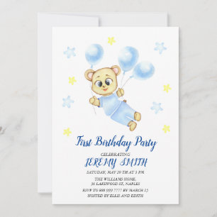 Save The Date Cute Bear Thème Fête d'anniversaire du garçon