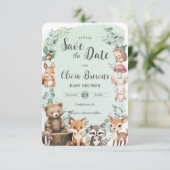 Save The Date Cute Bois Animaux Végétation Baby shower vert (Debout devant)