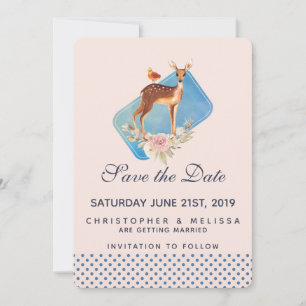 Save The Date Cute Brown Aquarelle Cerf Rustique Elegance Mariag