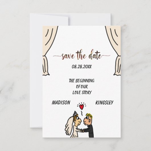 Save The Date Cute Couple Mariage Histoire Commencer une nouvell (Devant)