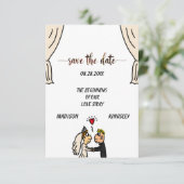 Save The Date Cute Couple Mariage Histoire Commencer une nouvell (Debout devant)