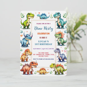 Save The Date Cute DIno Baby Dinosaures 1er fête d'anniversaire