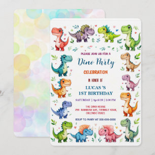 Save The Date Cute DIno Baby Dinosaures 1er fête d'anniversaire 