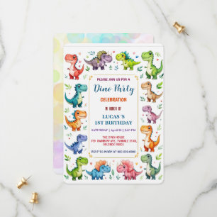 Save The Date Cute DIno Baby Dinosaures 1er fête d'anniversaire 