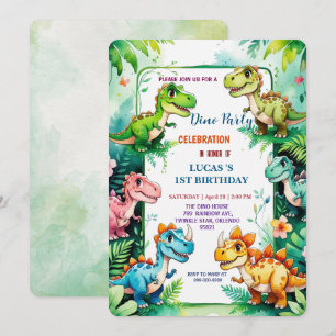 Save The Date Cute DIno fleur sauvage Dinosaures 1er anniversair