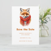 Save The Date Cute Fox in a Red Scarf Autumn Image Birthday (Debout devant)