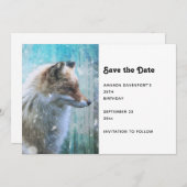 Save The Date Cute Furry Fox sur Blue Grunge Arrière - plan (Devant / Derrière)