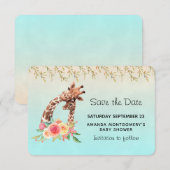 Save The Date Cute Giraffe Aquarelle Maman & Babe Baby shower (Devant / Derrière)