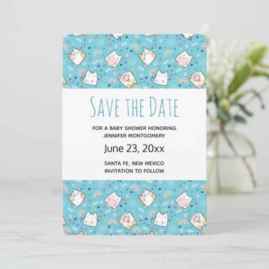 Save The Date Cute Kitty Chat Motif Whimsical Enregistrer la dat (Debout devant)