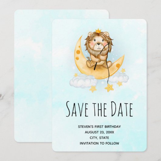 Save The Date Cute Lion Fishing de l'aquarelle de la lune (Devant / Derrière)