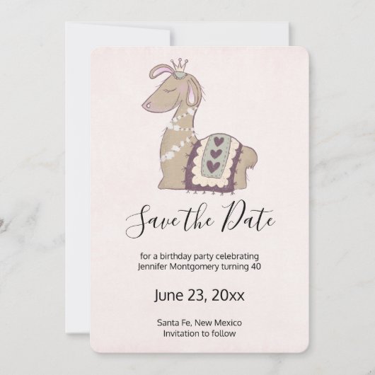 Save The Date Cute Llama portant un anniversaire de la Couronne (Devant)