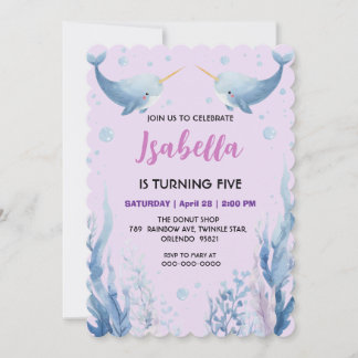Save The Date Cute Narwhal fish Pattern Watercolor Under the Sea