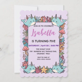 Save The Date Cute Narwhal fish Pattern Watercolor Under the Sea