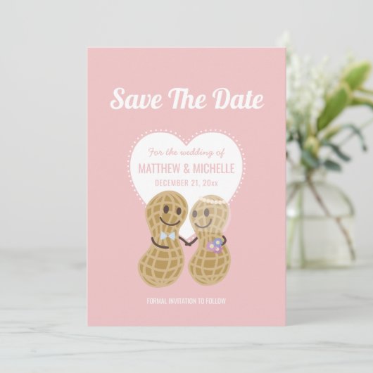 Save The Date Cute Noix sur l'autre Mariage Whimsical rose (Debout devant)