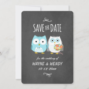 Save The Date Cute Owls Mariage Chalkboard Style Enregistrer la