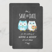 Save The Date Cute Owls Mariage Chalkboard Style Enregistrer la  (Devant / Derrière)