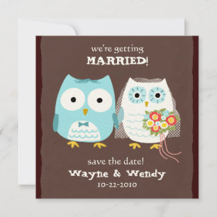 Save The Date Cute Owls Mariage mariée et chambre Enregistrer la