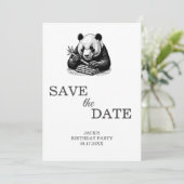 Save The Date Cute Panda Green Bamboo fête d'anniversaire (Debout devant)