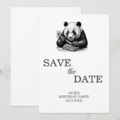Save The Date Cute Panda Green Bamboo fête d'anniversaire (Devant / Derrière)