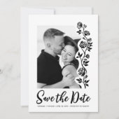 Save The Date Cute photo Noir Blanc Rose QR Code Site Web (Devant)