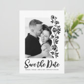 Save The Date Cute photo Noir Blanc Rose QR Code Site Web (Debout devant)