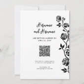 Save The Date Cute photo Noir Blanc Rose QR Code Site Web (Dos)