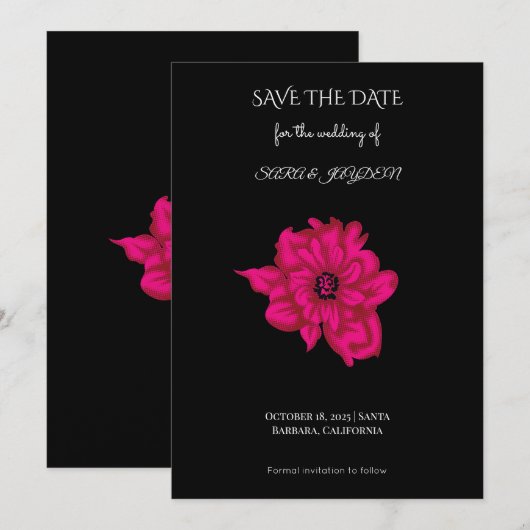 Save The Date Cute Pink Flower Clipart – Pop Art Floral Design (Devant / Derrière)