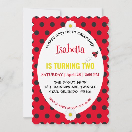 Save The Date Cute Polka dot Ladybug Daisy Anniversaire de enfan (Devant)