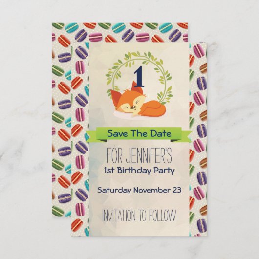 Save The Date Cute Renard orange avec couronne Anniversaire (Devant / Derrière)