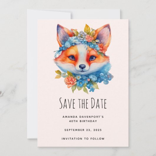 Save The Date Cute Renard orange avec Couronne florale Anniversa (Devant)