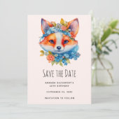 Save The Date Cute Renard orange avec Couronne florale Anniversa (Debout devant)