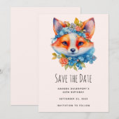 Save The Date Cute Renard orange avec Couronne florale Anniversa (Devant / Derrière)