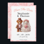 Save The Date Cute Romantic Teddy Bear Groom and Bride Mariage<br><div class="desc">Célébrez votre histoire d'amour avec cette carte savourez la date avec un adorable marié et marié d'ours en peluche. Parfait pour les couples à la recherche d'un design charmant et fantaisiste aux tons pastel et aux accents floraux. Customisez cette carte mariage unique sur Zazzle pour donner le ton à votre...</div>