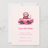 Save The Date Cute Sloth in a Pink Convertible (Devant)