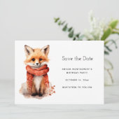 Save The Date Cute Smiling Fox Pup in a Red Scarf (Debout devant)