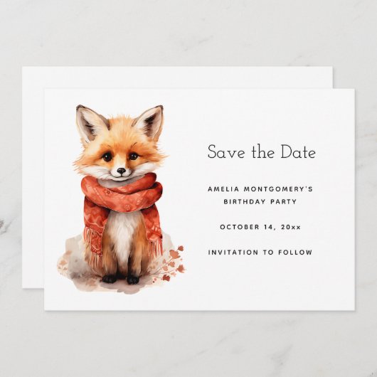 Save The Date Cute Smiling Fox Pup in a Red Scarf (Devant / Derrière)