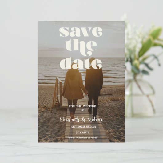 Save The Date Cute Your Photo & Calligraphy Enregistrer La Date (Debout devant)