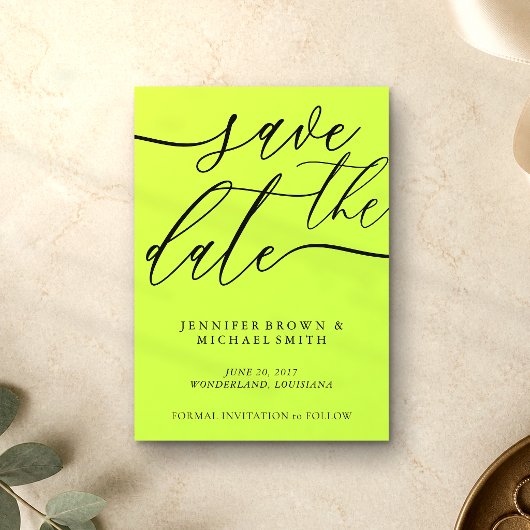 Save The Date Cyber Lime Jet Black Calligraphie Photo Personnali
