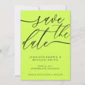 Save The Date Cyber Lime Jet Black Calligraphie Photo Personnali (Devant)