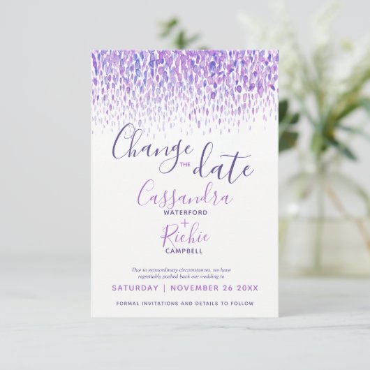 Save The Date Dabs violet aquarelle modifier le mariage de date (Debout devant)