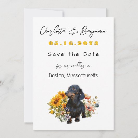 Save The Date Dachshund Chien et Fleurs sauvages Enregistrer la  (Devant)