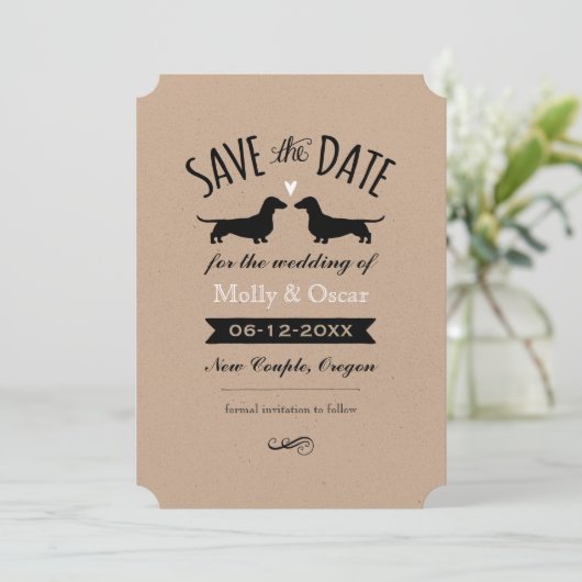 Save The Date Dachshund Chien Silhouettes Mariage Enregistrer la (Debout devant)